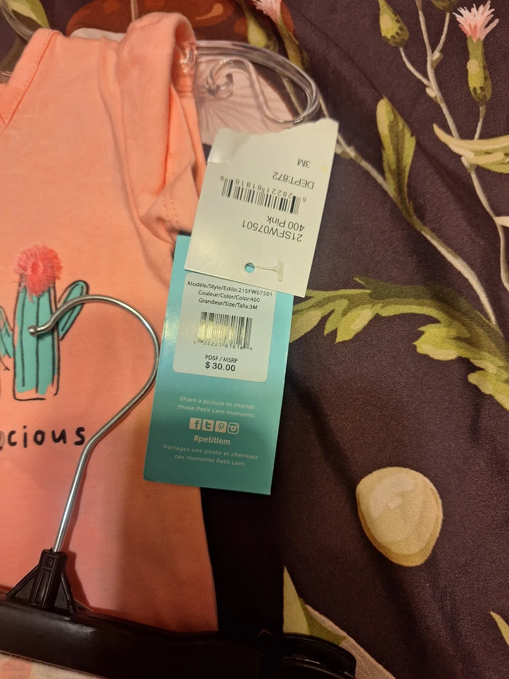 Petit Lem Peach Cactus Bodysuit with Tutu Accent